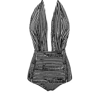 Black and White Striped Vintage-looking Swimsuit